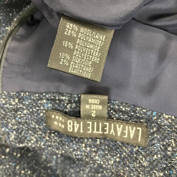 Lafayette 148 Skirt 2 Small Navy Blue Tweed Pencil Pleated Pockets High Waisted - Picture 11 of 11